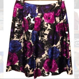Michael KORS 100% Silk Purple Floral Skirt Pockets
